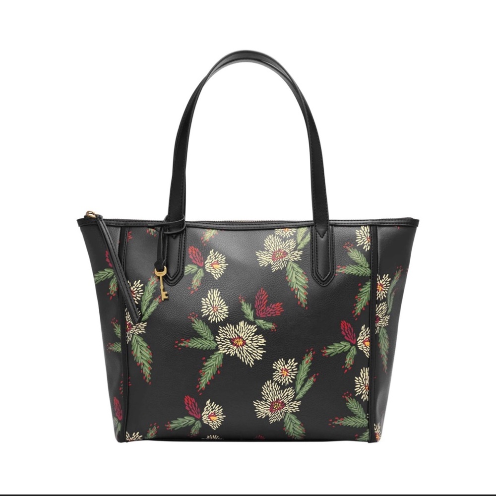 Fossil Floral Black Tote Bag